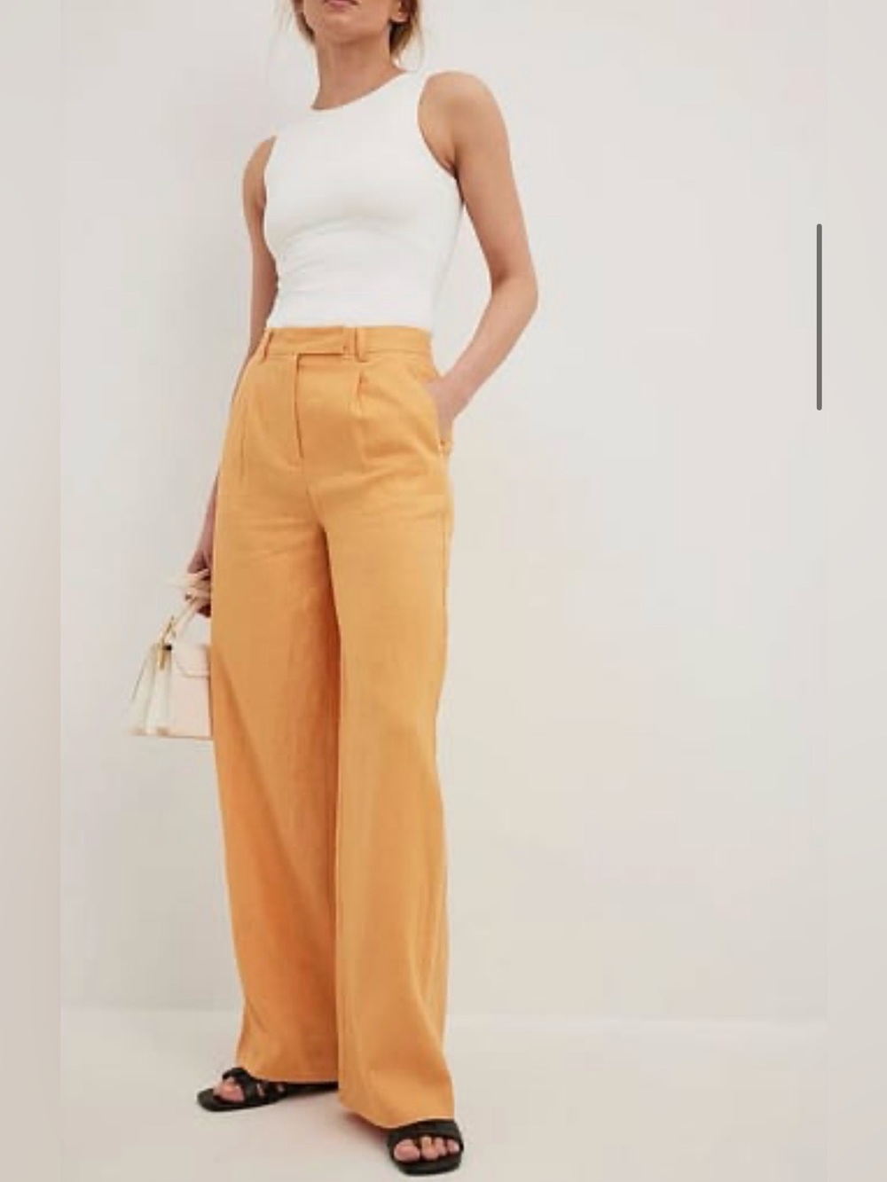 NA-KD orange linen look high waisted wide leg trousers